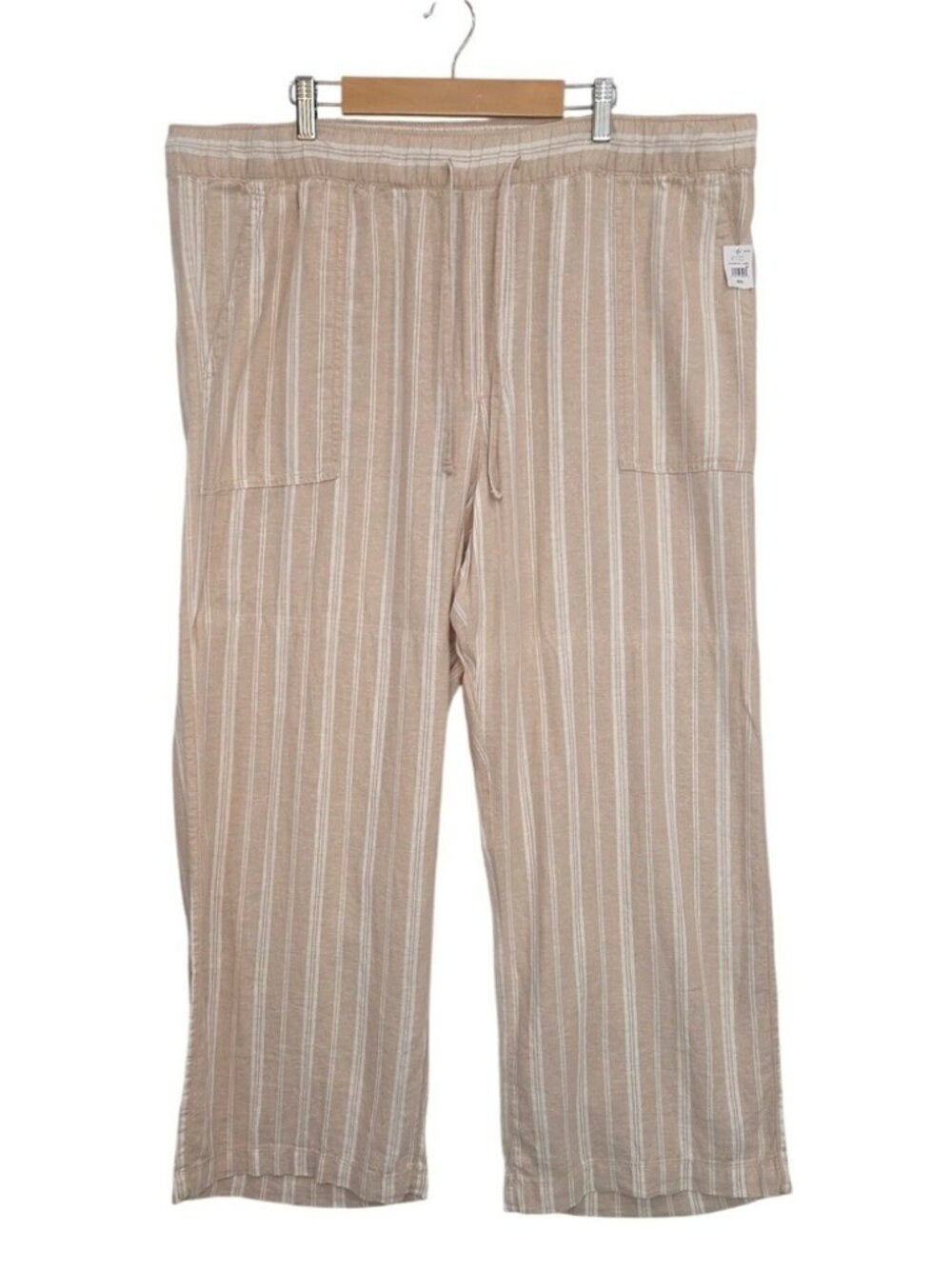 GAP NEW Womens Tan Striped Linen Blend Pull On Crop Pants XXL Beach Boho Vacay - Picture 2 of 10
